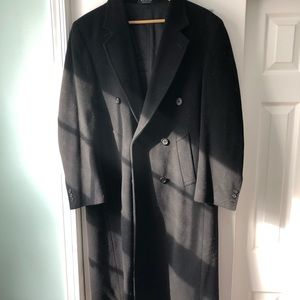 Men’s black cashmere blend overcoat.